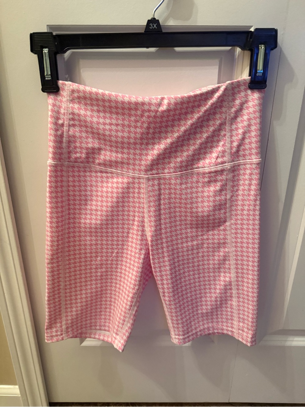 High-Waist Pink Houndstooth Bike Shorts